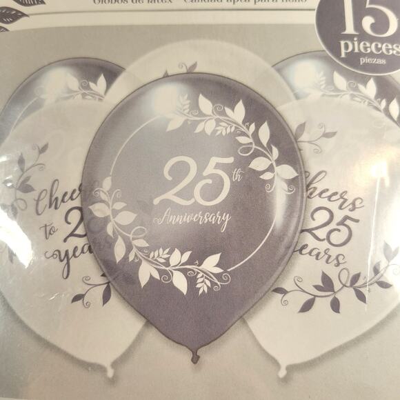Lot of 3 Packs 25th Anniversary Balloons 12” Silver & White Latex 45 Total Party - Picture 1 of 10